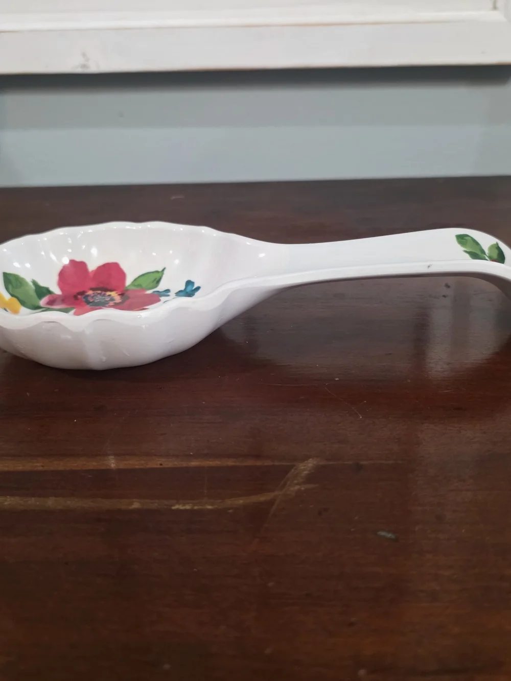 The Pioneer Woman White Ceramic Spoon Rest with Multicolor Floral Accents